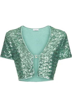 Oseree Sequined Crop Top W/chain Detail