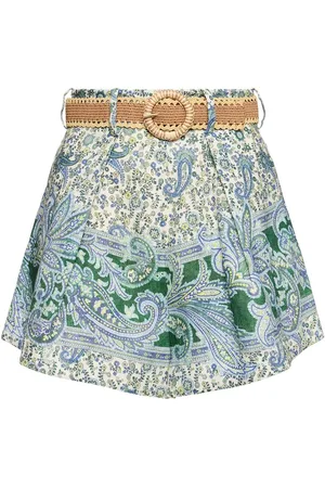 ZIMMERMANN Ottie Printed Linen Belted Shorts