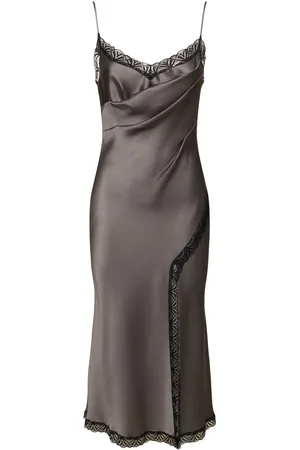 Alberta Ferretti Satin & Lace Midi Dress