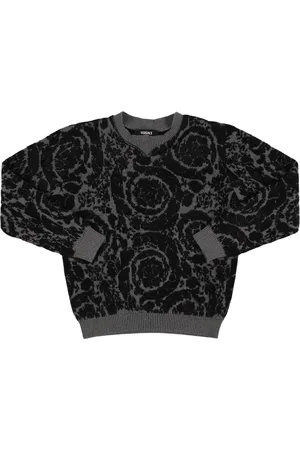 VERSACE Embroidered Cotton Blend Knit Sweater