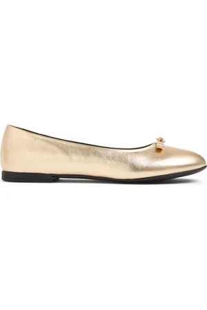 VERSACE Metallic Leather Ballerinas W/bow