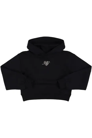 Msgm Heart Cropped Cotton Hoodie