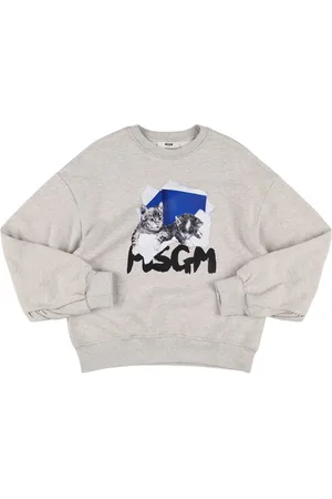 Msgm Cats Logo Printed Cotton Sweatshirt