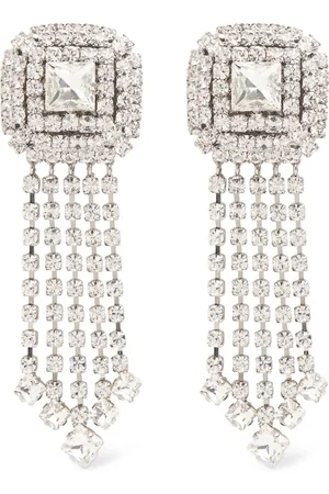 Alessandra Rich Square Crystal Earrings W/ Fringes
