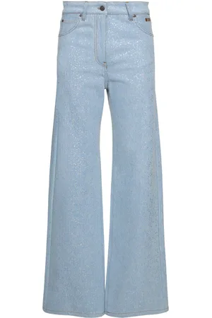 Msgm Silver-coated Denim Low Rise Wide Jeans