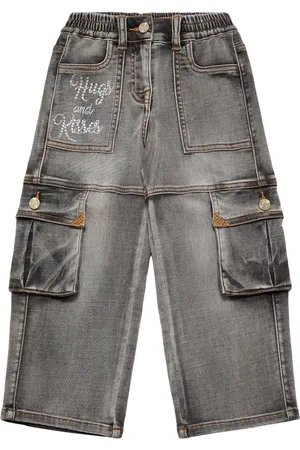MONNALISA Embellished Cotton Blend Cargo Jeans