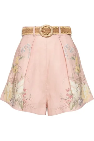 ZIMMERMANN Waverly Printed Linen Belted Tuck Shorts