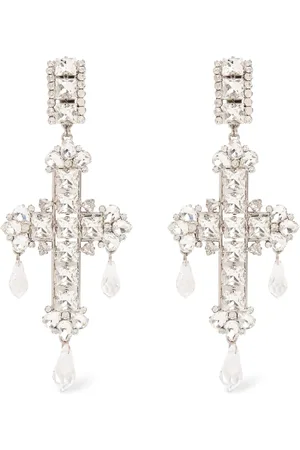 Alessandra Rich Crystal Cross Earrings W/ Drops