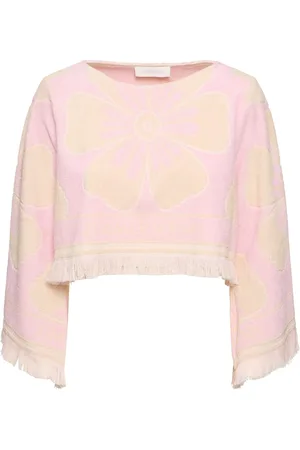 ZIMMERMANN Pop Printed Cotton Long Sleeve Crop Top