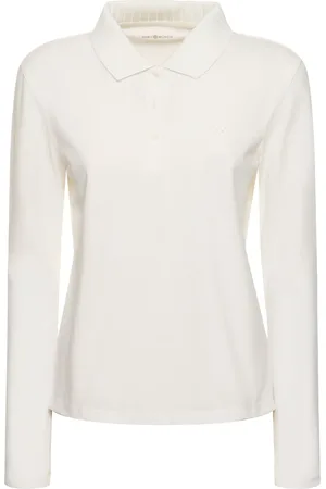 Tory Burch Logo Pleated Collar Piquet Polo