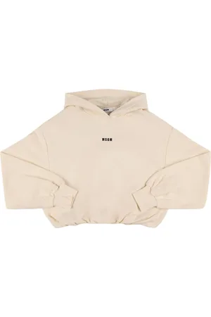 Msgm Logo Cropped Cotton Hoodie