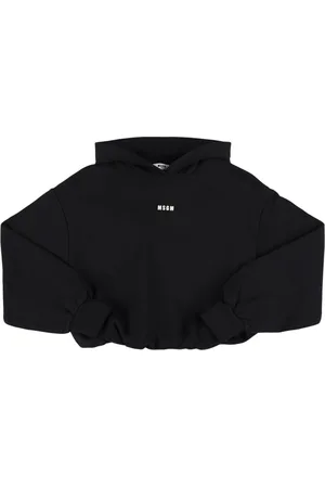 Msgm Logo Cropped Cotton Hoodie