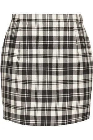Alessandra Rich Pleated Wool Tartan Mini Skirt W/buckles