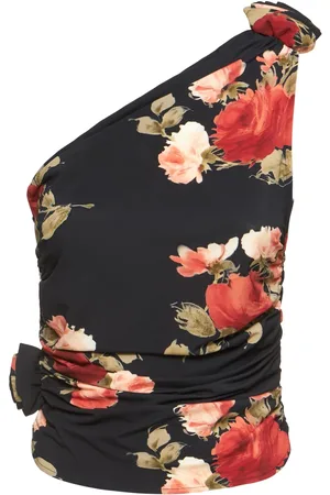 MAGDA BUTRYM Draped Printed Jersey One Shoulder Top