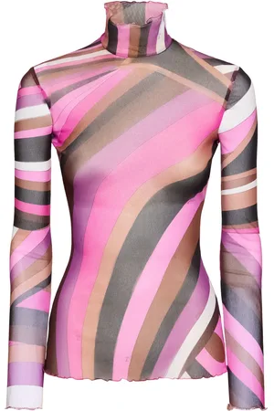Puccini Printed Sheer Long Sleeve Top