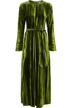 FORTE FORTE Plissé Velvet Midi Dress W/ Belt