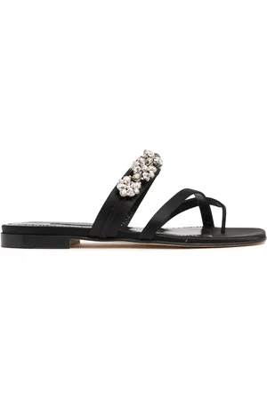 Manolo Blahnik 10mm Perlusa Satin Flat Sandals