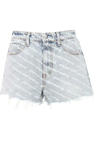 Alexander Wang High Waist Flocked Logo Denim Shorts