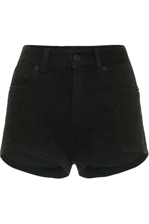 MUGLER Contrast Hi-waist Denim & Jersey Shorts