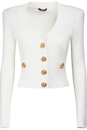 Balmain Viscose Blend Knit Cropped Cardigan