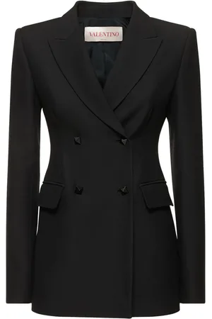 VALENTINO Double Breast Wool & Silk Crepe Blazer