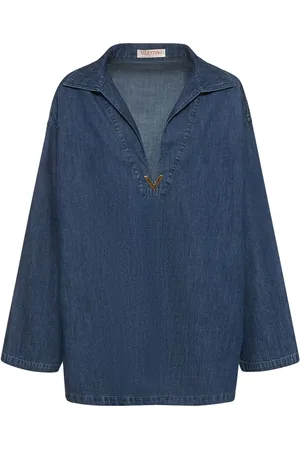 VALENTINO V Logo Denim Chambray Kaftan Shirt
