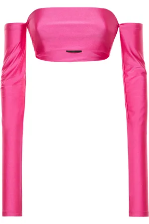 The Andamane Lexi Off-shoulder Shiny Lycra Crop Top