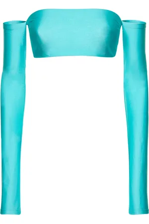 The Andamane Lexi Off-shoulder Shiny Lycra Crop Top