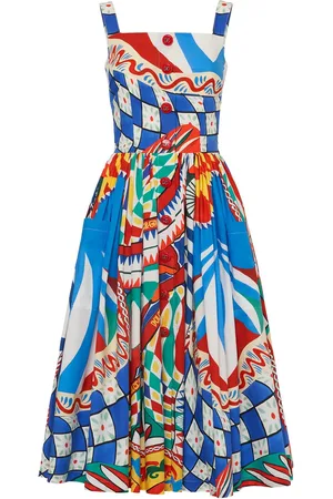 Dolce & Gabbana Carretto Print Cotton Poplin Midi Dress