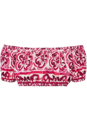 Dolce & Gabbana Maiolica Print Cotton Poplin Crop Top