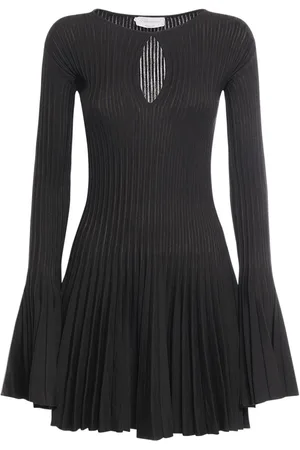 BLUMARINE Pleated Wool Knit Long Sleeve Mini Dress