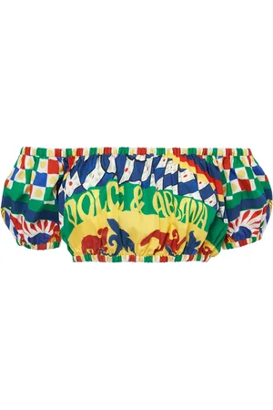 Dolce & Gabbana Carretto Print Cotton Poplin Crop Top