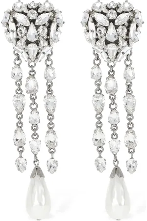 Alessandra Rich Crystal Heart Earrings W/ Fringes