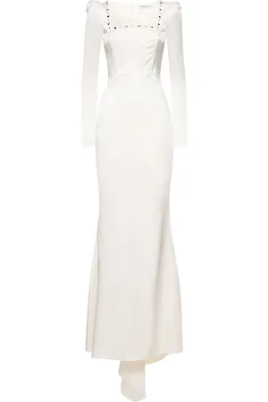Alessandra Rich Studded Silk Satin Long Evening Dress
