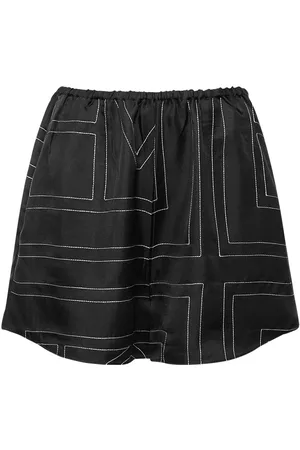 Totême Monogram Embroidered Silk Pajama Shorts