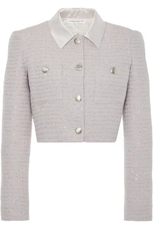 Alessandra Rich Sequined Tweed Cropped Jacket W/ Collar