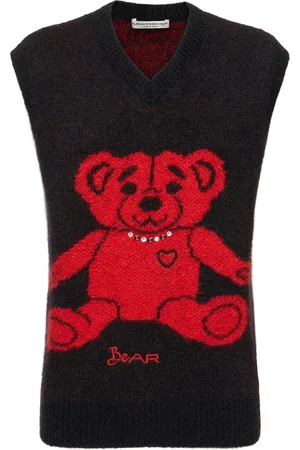 Alessandra Rich Wool Knit Vest W/ Bear And Crystals