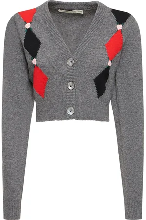 Alessandra Rich Diamond Jacquard Wool Knit Crop Cardigan