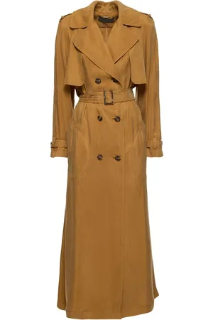 Alberta Ferretti Double Breasted Twill Long Trench Coat