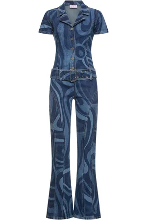 Puccini Printed Denim Long Jumpsuit