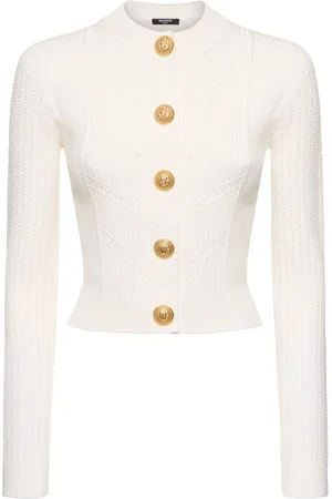 Balmain Cropped Viscose Blend Knit Cardigan