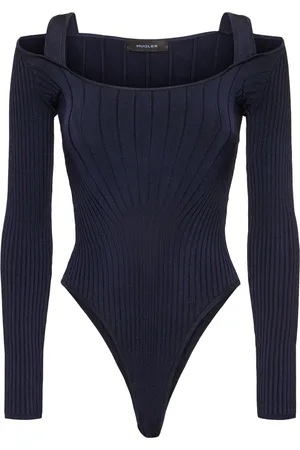 MUGLER Long Sleeve Rib Knit Bodysuit