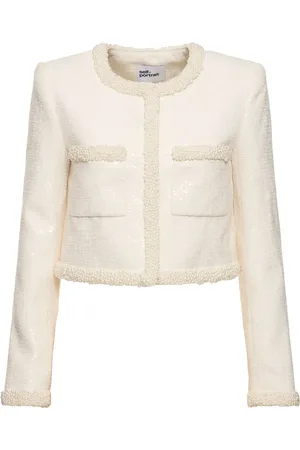 Self-Portrait Bouclé Pearl Trim Jacket