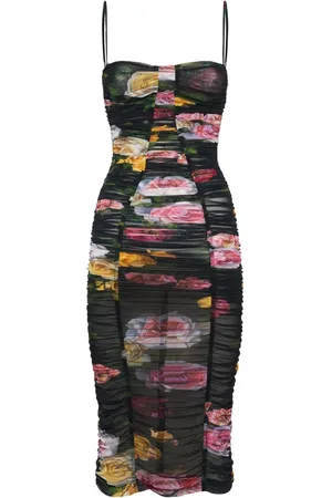 Dolce & Gabbana Printed Stretch Tulle Midi Dress