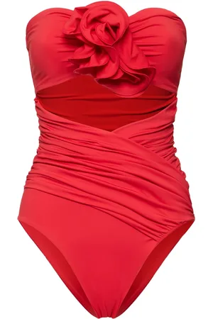 MAGDA BUTRYM Jersey Draped One Piece Swimsuit W/ Rose