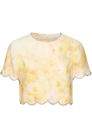 ZIMMERMANN Crush Printed Linen Crop Top