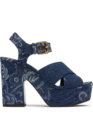 Etro 100mm Embroidered Denim Platform Sandals