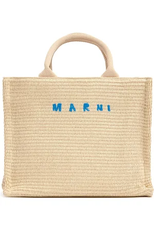Marni Small Logo Raffia Effect Tote Bag