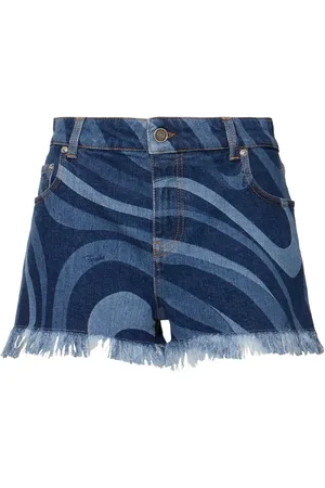 Puccini Marmo Print Stretch Denim Mini Shorts