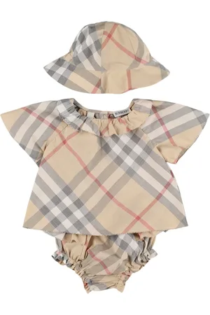 Burberry Printed Cotton Dress, Diaper Cover & Hat